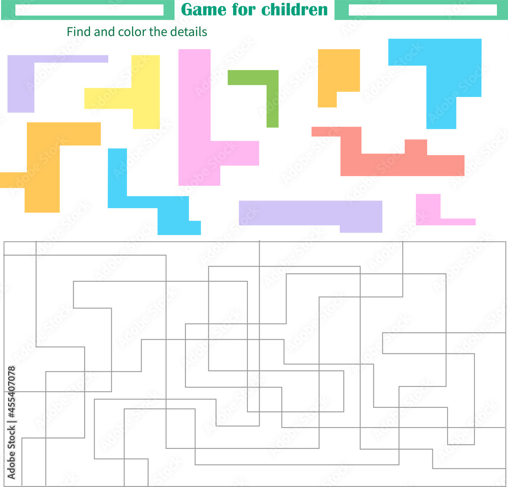 A game for children. Worksheet. Find and paint parts by sample color A game for children. Worksheet. Find and paint parts by sample color