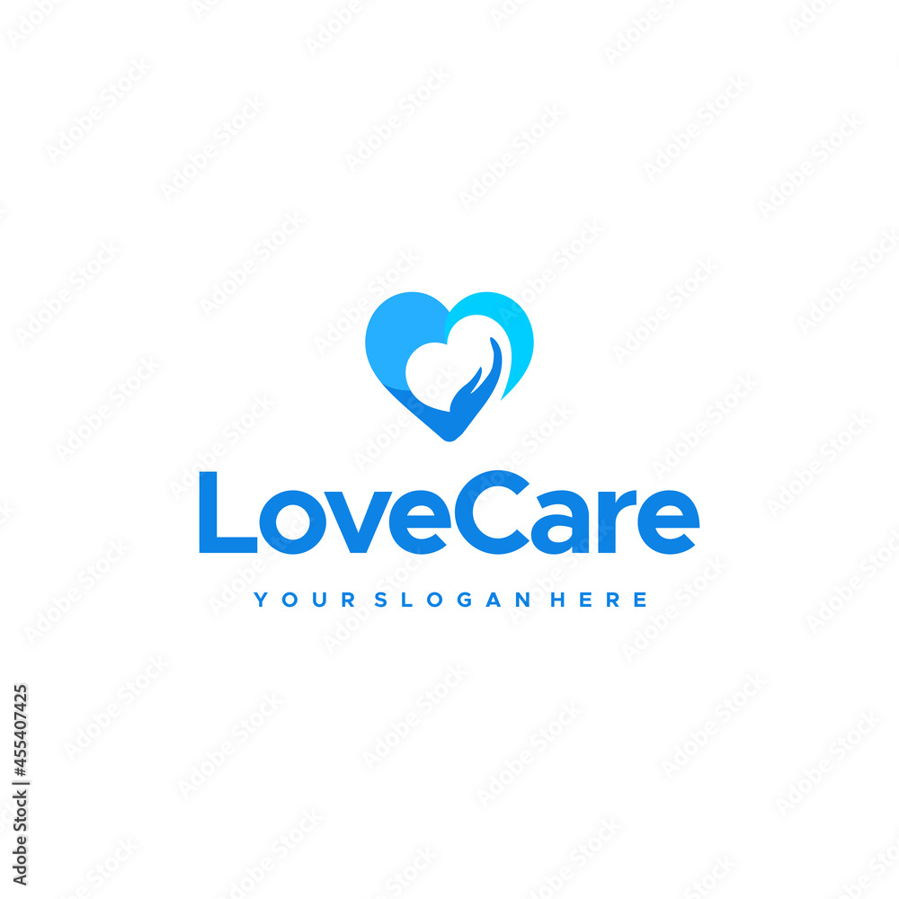 modern LoveCare hand heart abstract logo design 