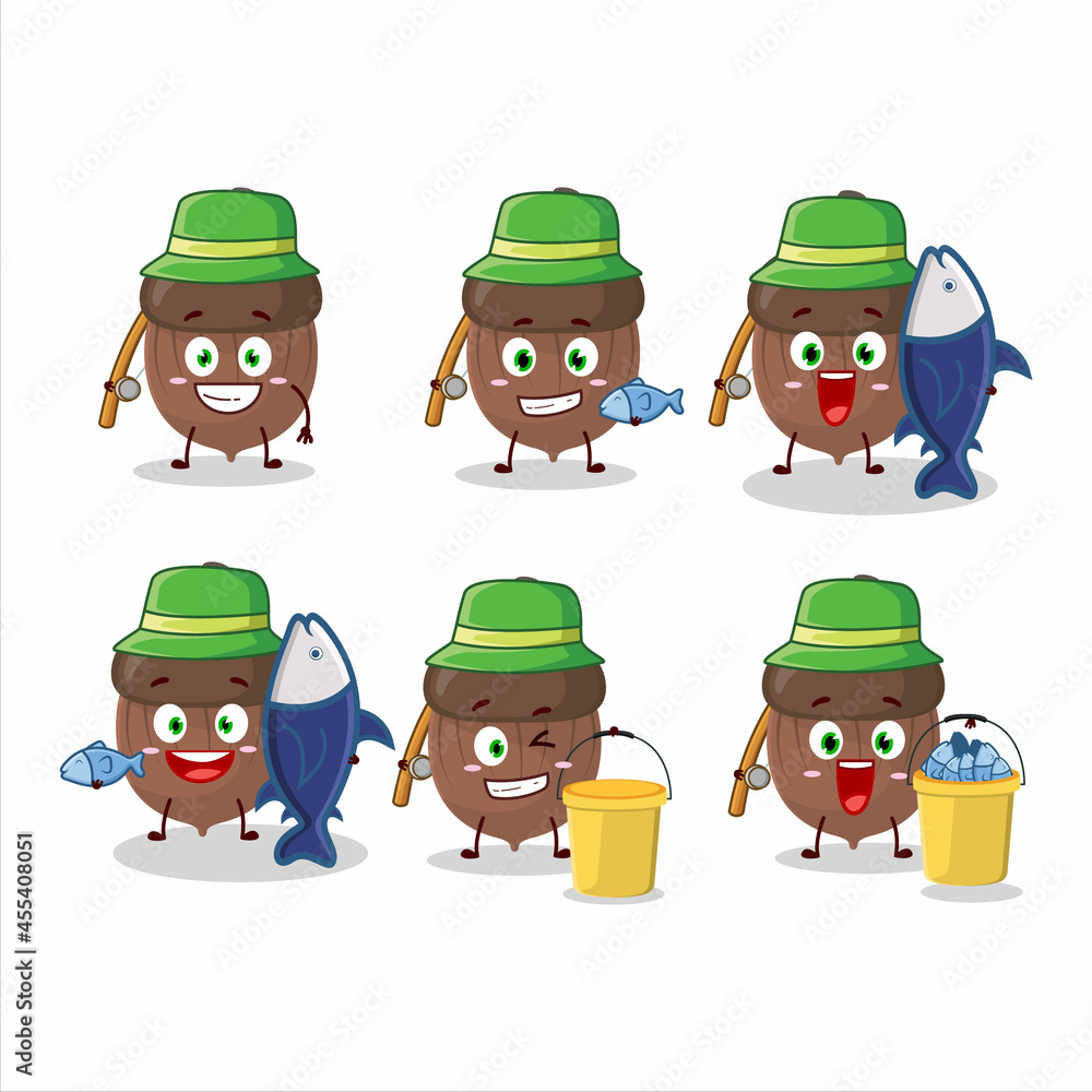 A fisherman acorn cartoon picture catch a big fish