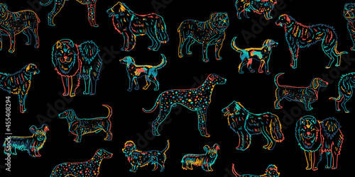 Dogs breeds collection. Vintage style seamless pattern for your design