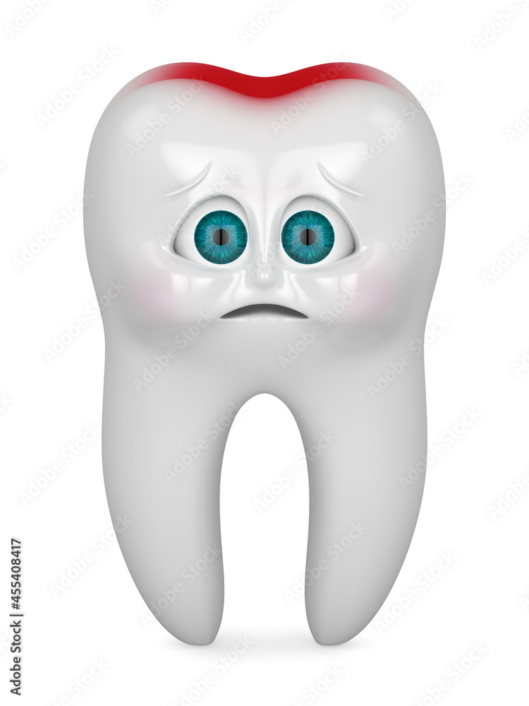 3D render of cartoon Mr Tooth feeling pain over white background 3D render of cartoon Mr Tooth feeling pain over white background