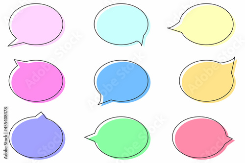Color circle dialog frame icon set. Message logo. Chat symbol. Communication concept. Vector illustration. Stock image.