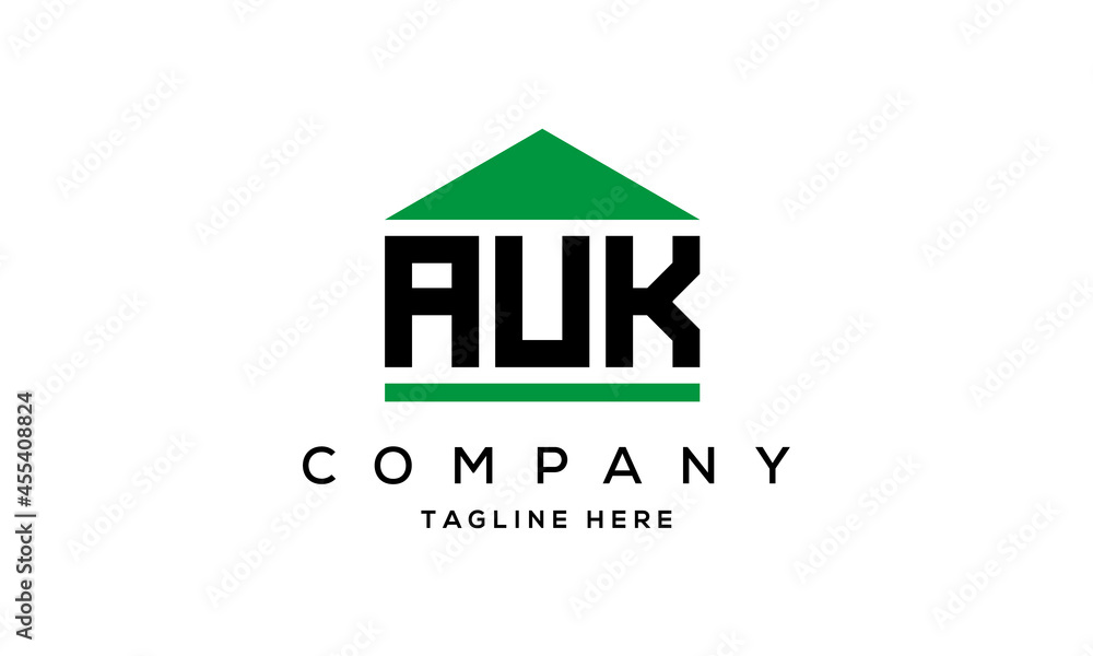 AUK three letters house for real estate logo design