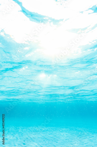 Fototapeta Naklejka Na Ścianę i Meble -  (Selective focus) Underwater shot, crystal clear, turquoise water forming a natural background. La Maddalena Archipelago, Sardinia, Italy.