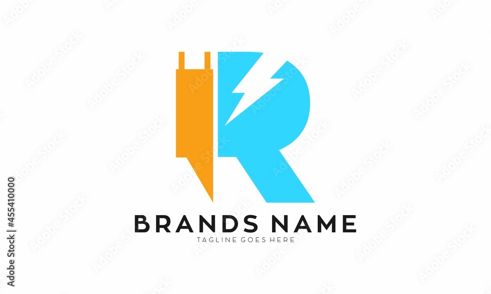 R alphabet with flash creative logo R alphabet with flash creative logo