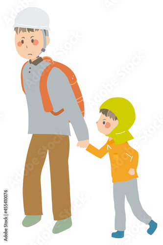避難する大人と子供