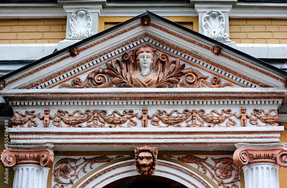 Fragment of facade of old building in Kyiv Ukraine