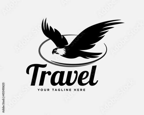 silhouette eagle falcon hawk flying moving fast travel logo template illustration inspiration