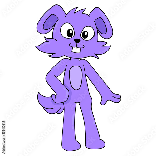 purple bunny standing cute face, doodle icon image kawaii