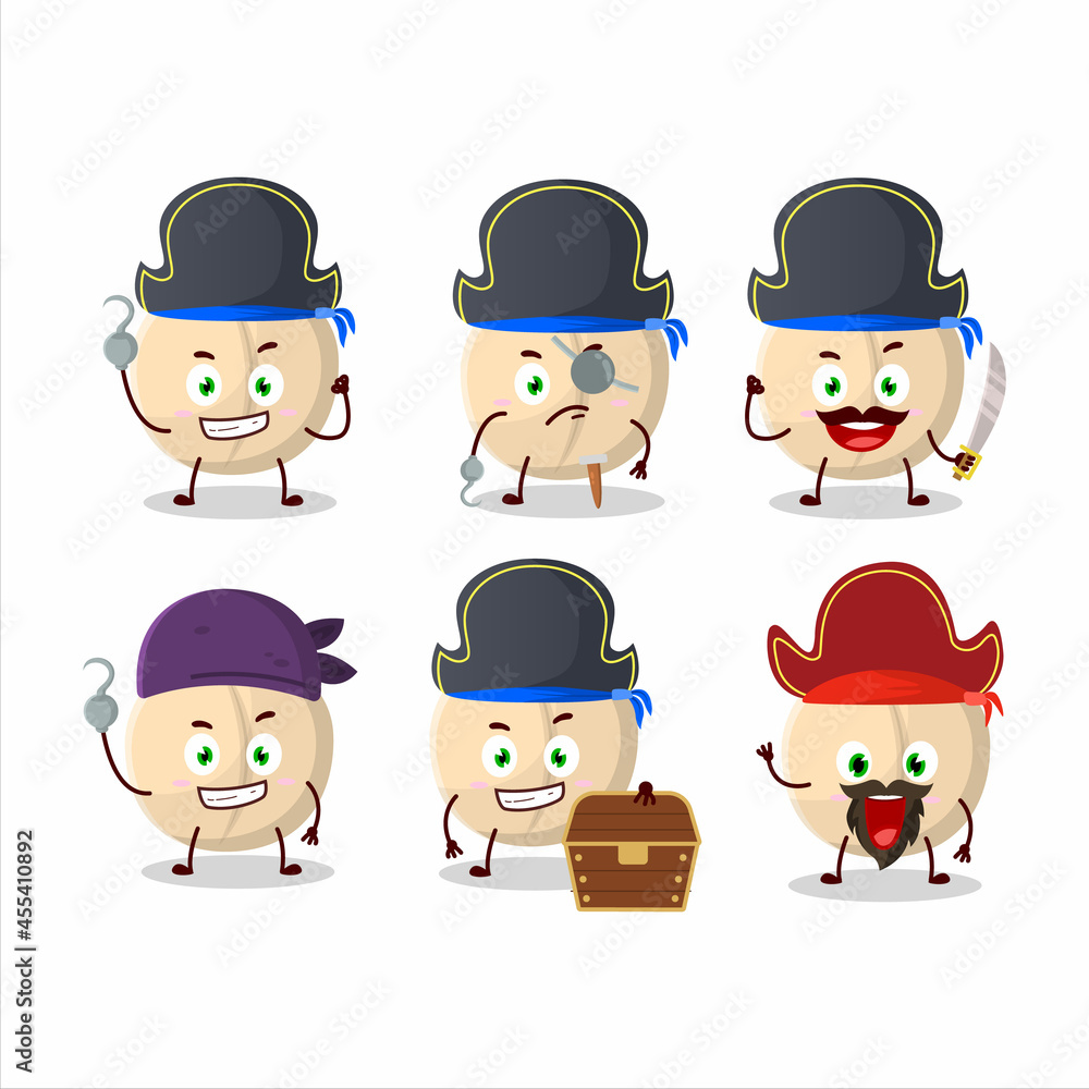 Cartoon character of macadamia with various pirates emoticons Cartoon character of macadamia with various pirates emoticons
