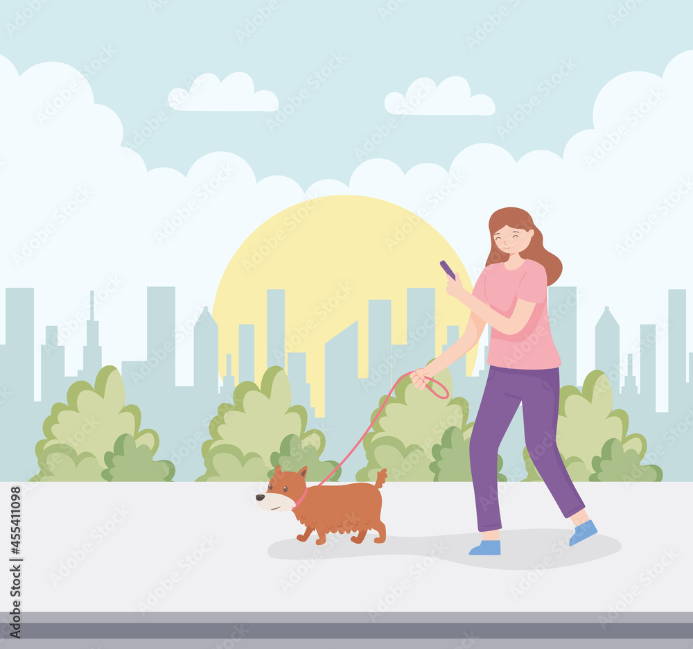 girl with dog walk