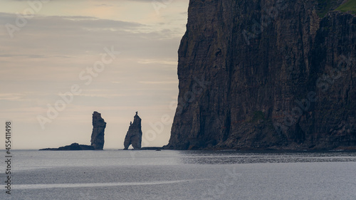 Beautiful aerial view of Risin and Kellingin, the giant and the witch view from Tjornuvik in the Faroe Island photo