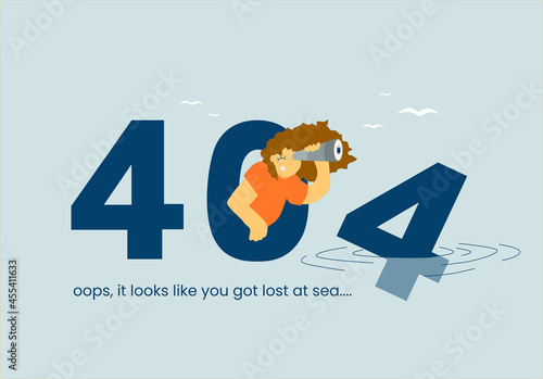 vector page not found template lost at see. 404 error design for web page. handdrawn vector illustration background.