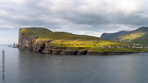 Beautiful aerial view of Risin and Kellingin, the giant and the witch view from Tjornuvik in the Faroe Island photo