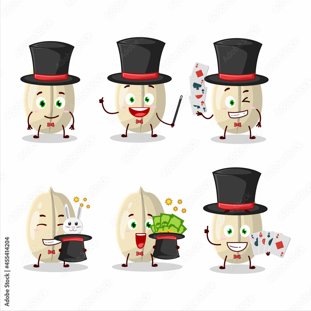 A peanut Seed Magician cartoon character perform on a stage A peanut Seed Magician cartoon character perform on a stage