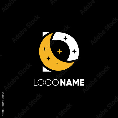 Letter D Initial Moon Logo Design Vector Icon Graphic Illustration Emblem Background Template