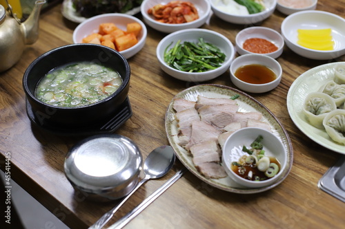 Yummy Korean style food steamed pork 