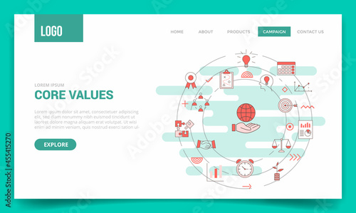 core values concept with circle icon for website template or landing page homepage