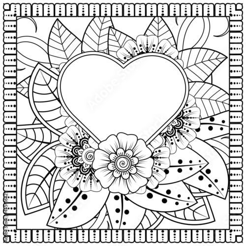 mehndi flower decorative ornament in ethnic oriental style, doodle ornament, outline hand draw.