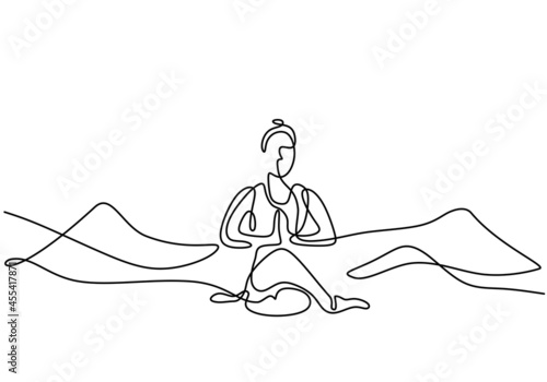 Woman doing yoga continuous line drawing