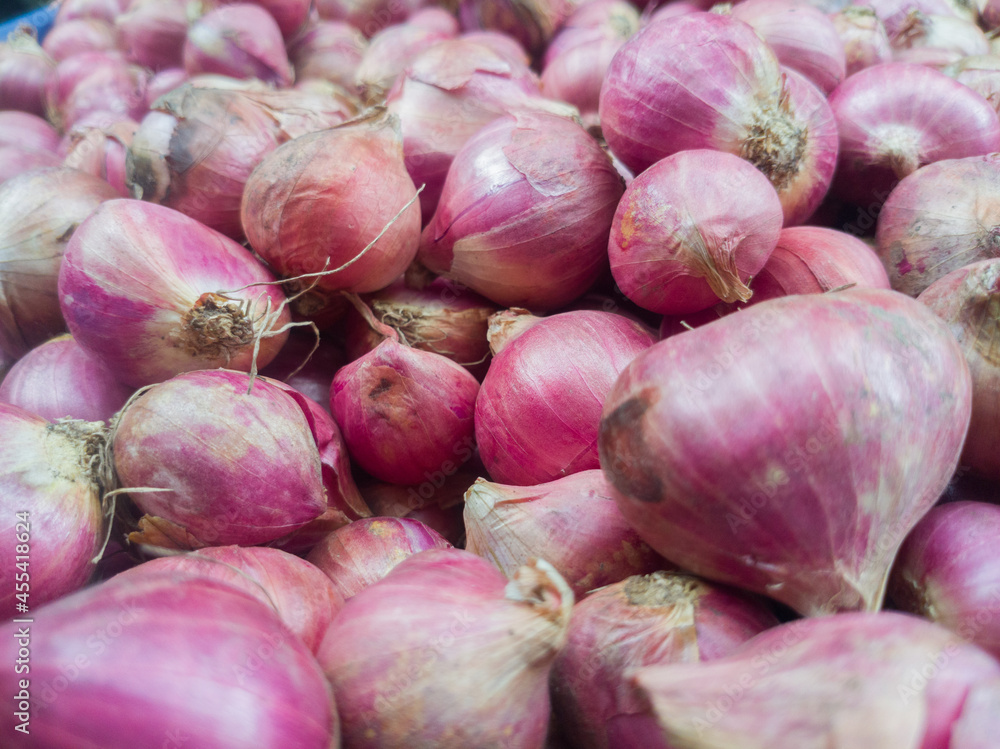 Freshly harvested red onions and ready to be sold in the market Freshly harvested red onions and ready to be sold in the market