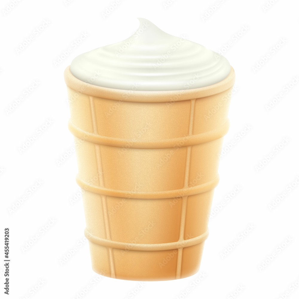 Vanilla ice cream in a waffle cup isolated on white background. White ...