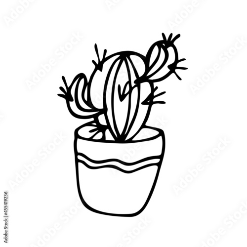 Images of cacti in a pot in the doodle style. Vector decorative indoor and office cacti. illustration of karakul plants.