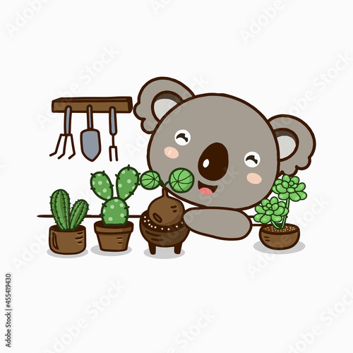  Little koala planting garden.Cute cartoon character. photo