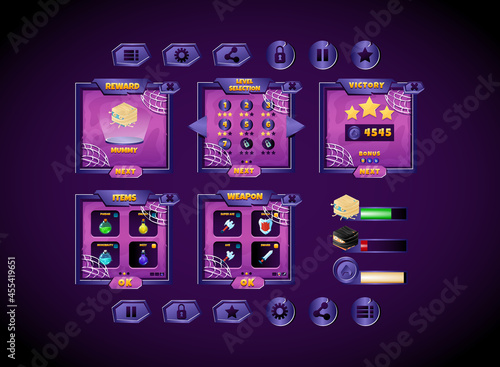 collection kit set scary halloween board pop up interface with bar and icons