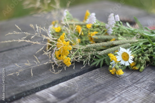 flowers on wooden background
