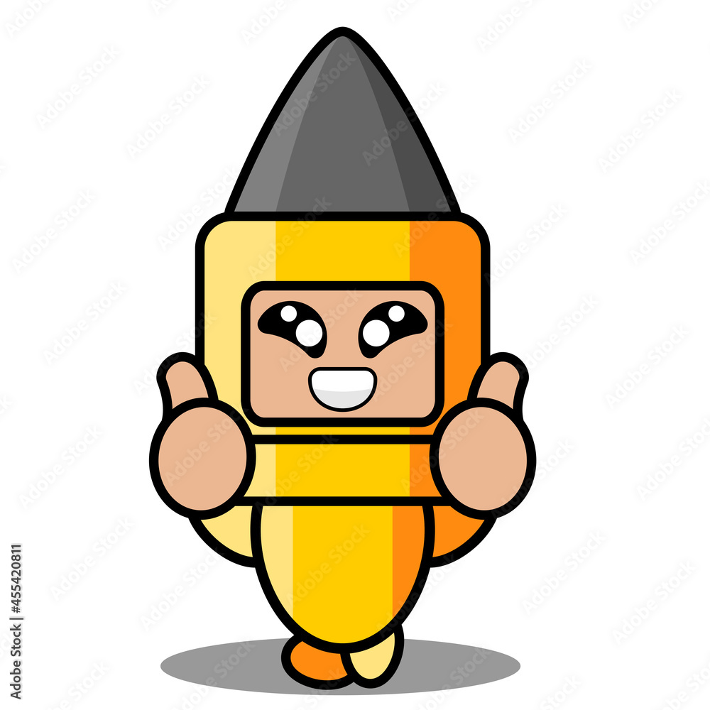 vector cartoon character cute gun bullet doodle mascot costume with two thumbs up