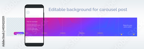 Editable gradient template for carousel post in social network. Design background for social media. Vector illustration