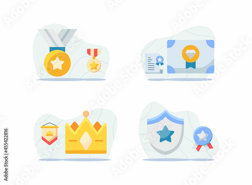award for winner golden medal celebration certificate of honor fully guarantee isolated background with modern flat cartoon style