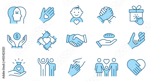 Charity line icon set. Collection of donate, philanthropist, hope and more. Editable stroke