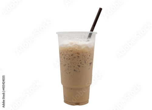 large iced latte coffee on white background