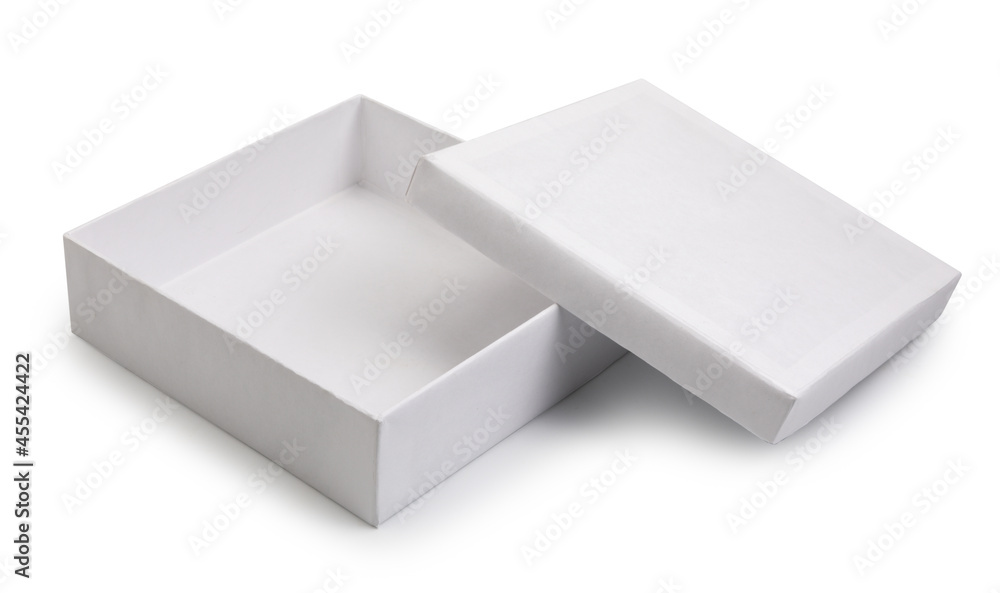 Open empty white gift box isolated background Open empty white gift box isolated background