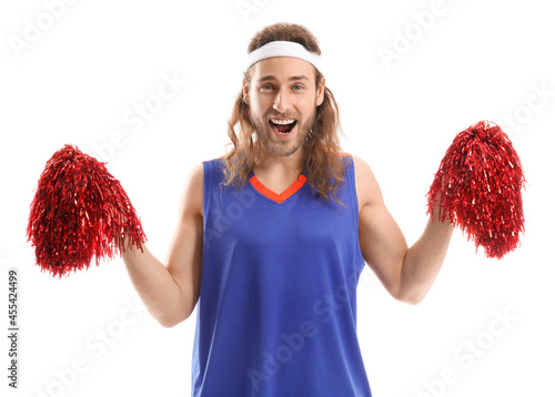 Male cheerleader on white b...