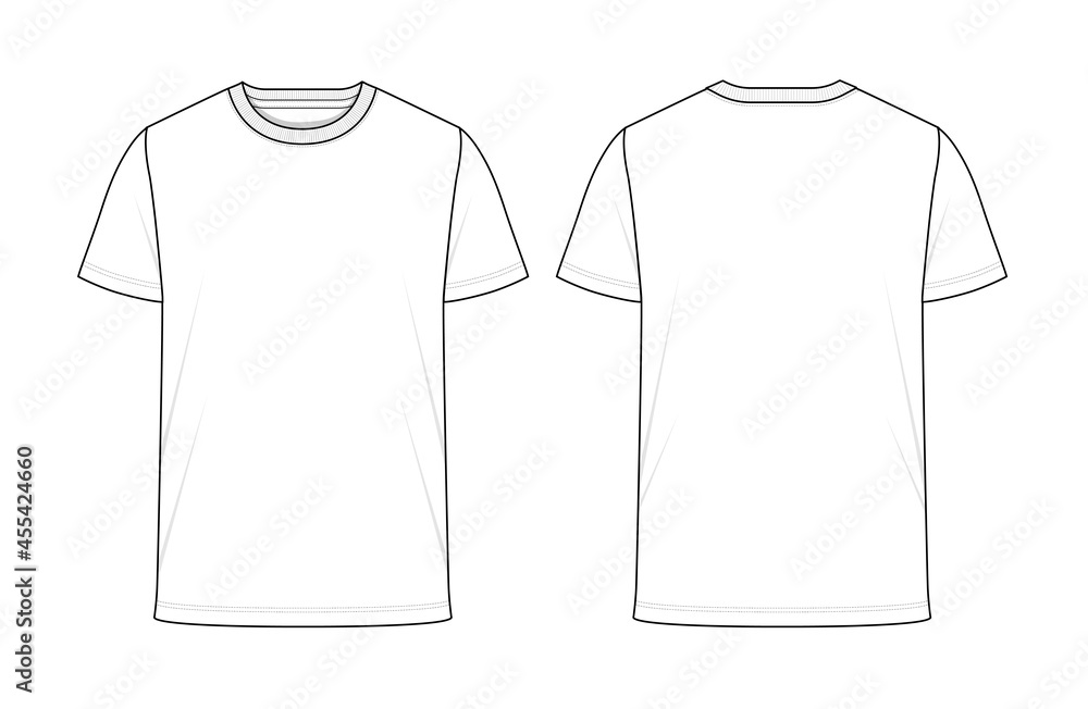Short sleeve Round neck Vector T-shirt Artwork for Tech-pack [ Color: White  ] Stock Vector | Adobe Stock
