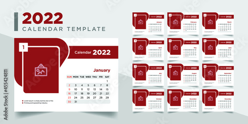 2022 desk calendar template with place for photo, desk calendar 2022