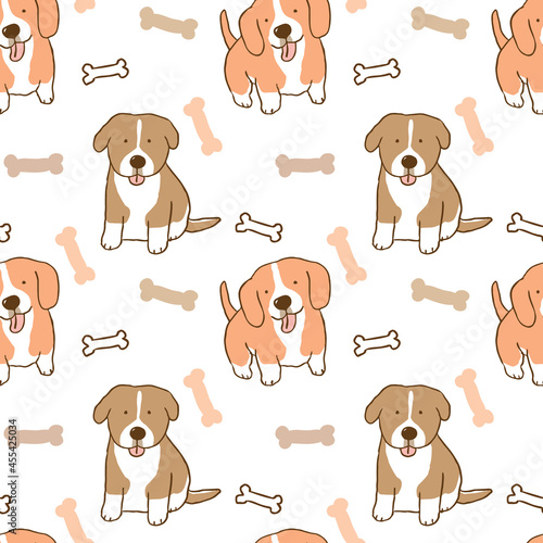 Seamless Pattern with Cartoon Puppy Illustration Design on White Background