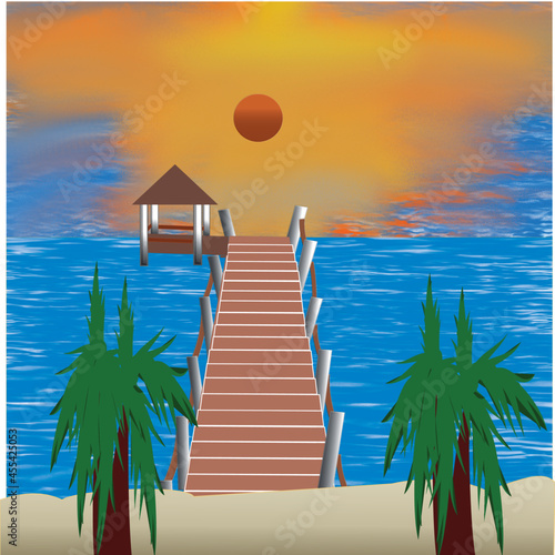 Colorful sunset background,seascape, vector illustration 
