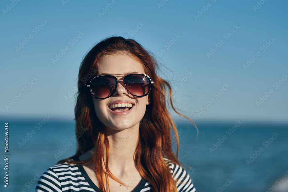 cheerful pretty woman outdoors fresh air travel Relax cheerful pretty woman outdoors fresh air travel Relax