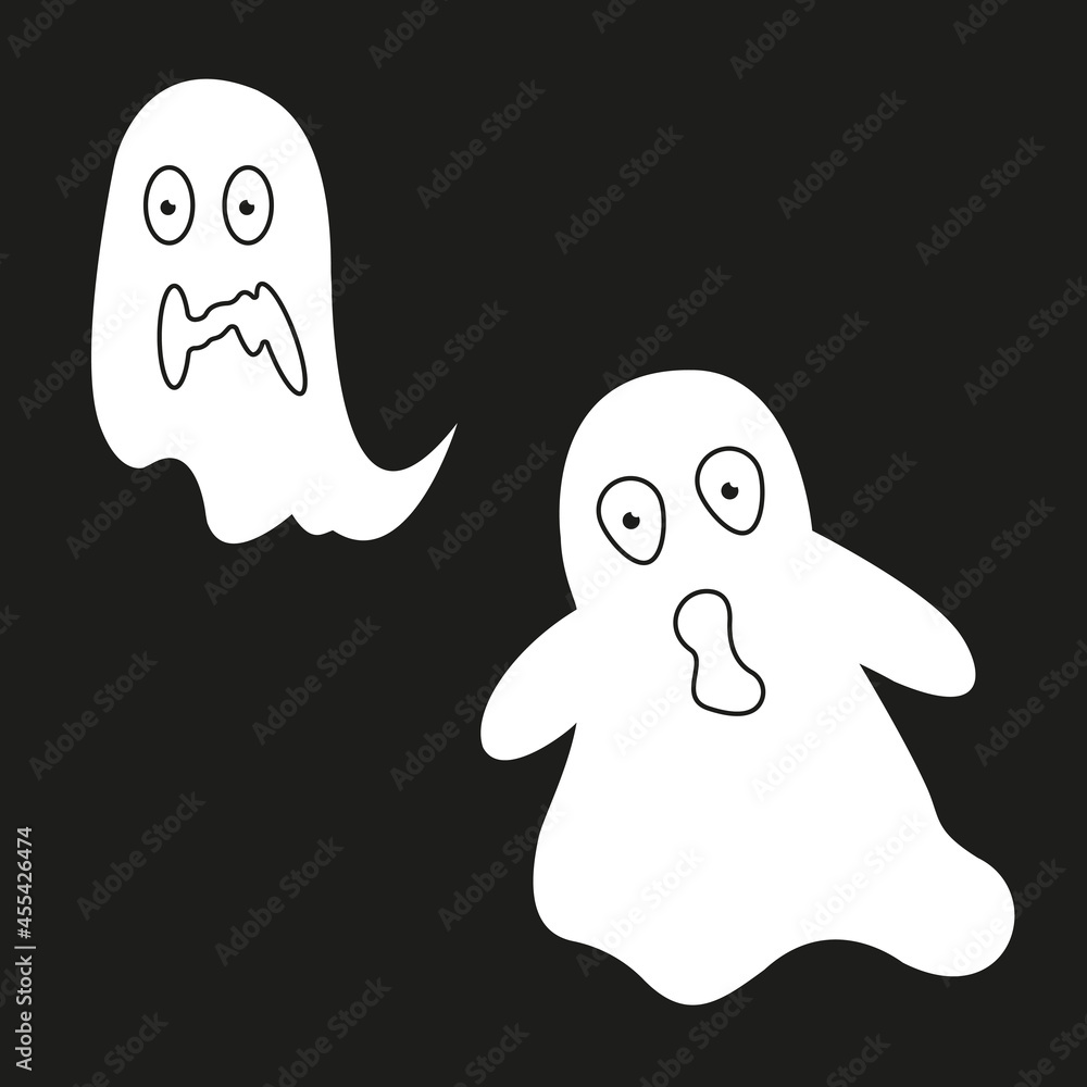 Simple flat ghost illustration. Halloween vector icons set. Cute cartoon characters. Big set of halloween ghosts logos. Simple flat ghost illustration. Halloween vector icons set. Cute cartoon characters. Big set of halloween ghosts logos.