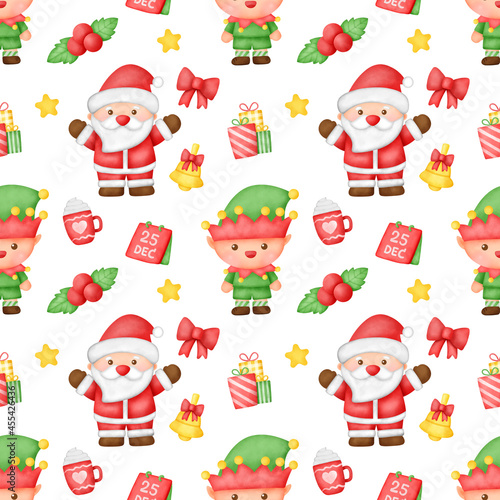 Hand drawn watercolor  christmas  seamless patterns photo