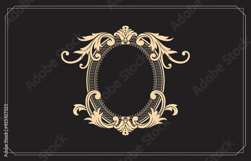 Frame and border ornaments pattern. Ellipse Frame swirl elements with color gold isolated black background, applicable for letterpress, invitation wedding monogram, and sign for door or gate .
