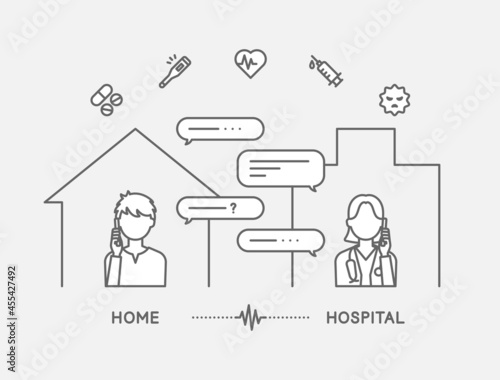 自宅で医師の電話診療を受ける男性