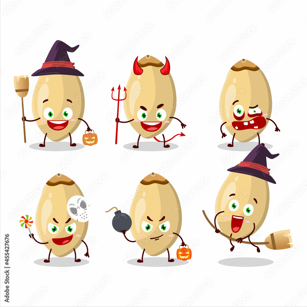 Halloween expression emoticons with cartoon character of pine nuts