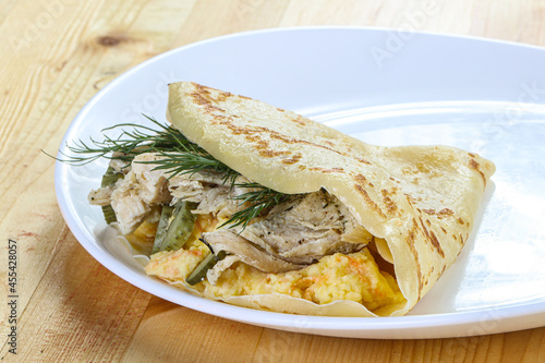Pancake with potato and chicken