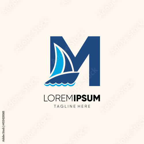 Letter M Sailor Boat Logo Design Vector Icon Graphic Emblem Illustration Background Template