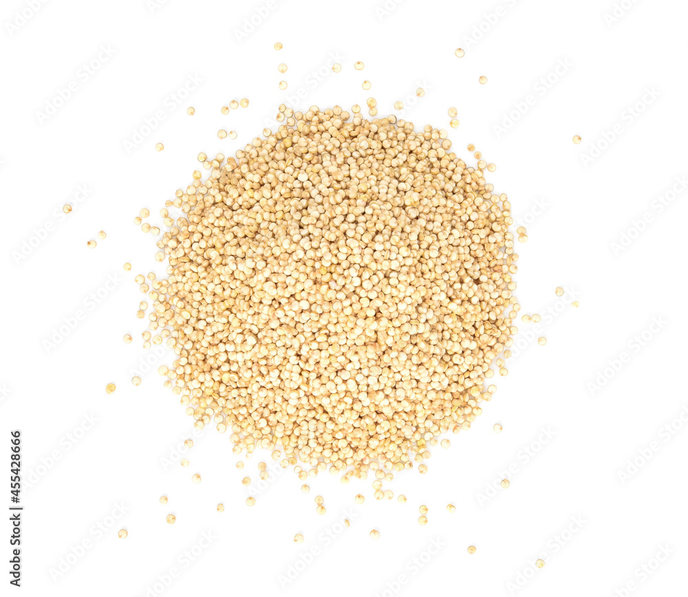 Organic Quinoa (Chenopodium quinoa) seeds isolated on white background. Macro close up. Top view. Organic Quinoa (Chenopodium quinoa) seeds isolated on white background. Macro close up. Top view.